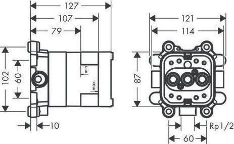 Actual product image hansgrohe AXOR basic body for overhead shower 2jet with shower arm