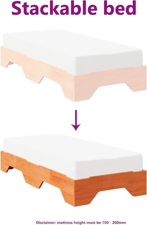 Image du produit VidaXL Lit en bois massif sans matelas Empilable Marron cire 80x200 cm Cadre de lit (80 x 200 cm)