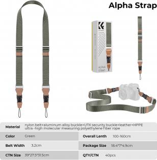 Actual product image K&F Concept 32mm WidthNeck Strap Urban Wander 01 (Green) (Neck belt)