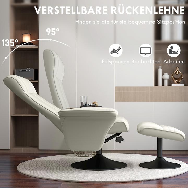 Produktbild Homcom Relaxsessel mit Fusshocker Polyester, Stahl Cremeweiss