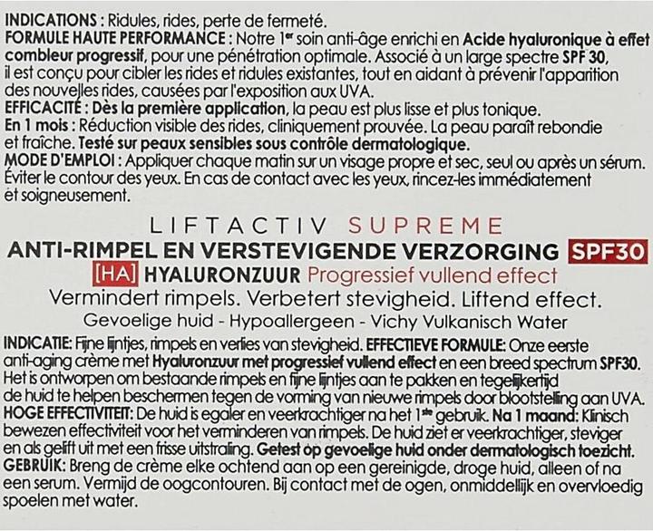 Valeurs nutritives et ingrédients Vichy Liftactiv Supreme (50 ml)