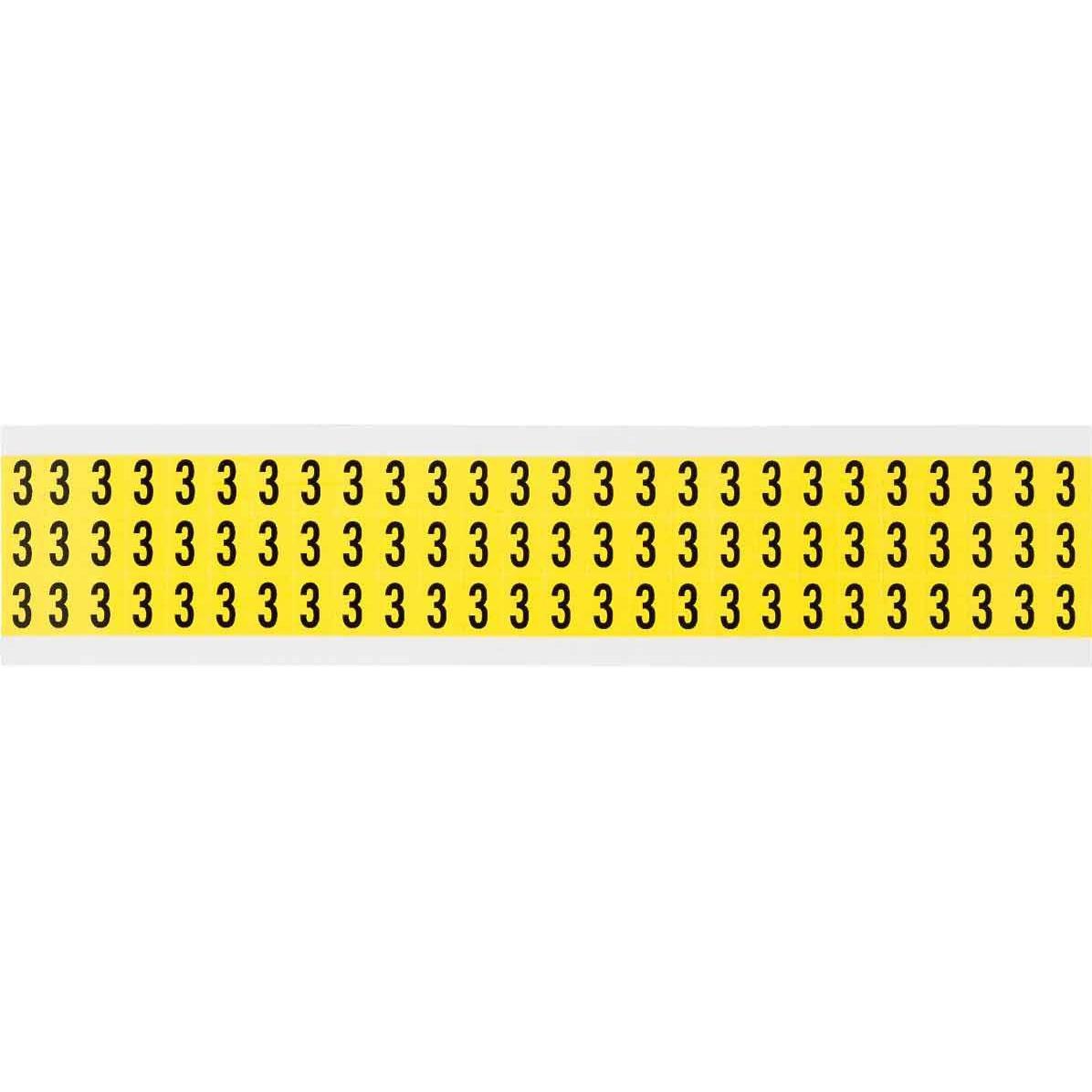 Brady, Etiketten, 3410-3, B-499, Schwarz auf Gelb, 9 x 13mm, Zahl 3, Schrifthhe 8mm(25 K. 78 E.) (034103)