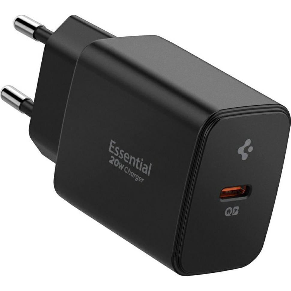Spigen Essential EE201EU 1-Port 20W Wall Charger Black (20 W), USB Ladegerät, Schwarz