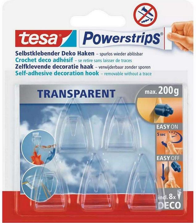 Produktbild tesa 3x Klebehaken für Glas, 0,2kg Halteleistung, spurlos ablösbar & wiederverwandbar, 15 Haken