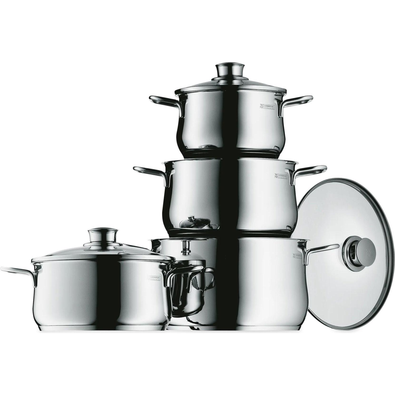 WMF Topfset Induktion Kochtopfset 4tlg Glasdeckel Diadem Plus Edelstahl, Pfanne + Kochtopf, Silber