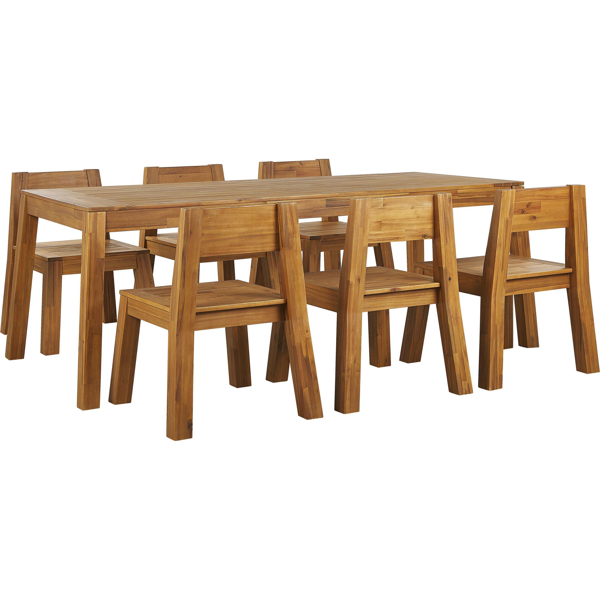 Beliani, Gartentisch + Balkontisch, Gartenmöbel Set Akazienholz hellbraun 6-Sitzer LIVORNO (225 cm)