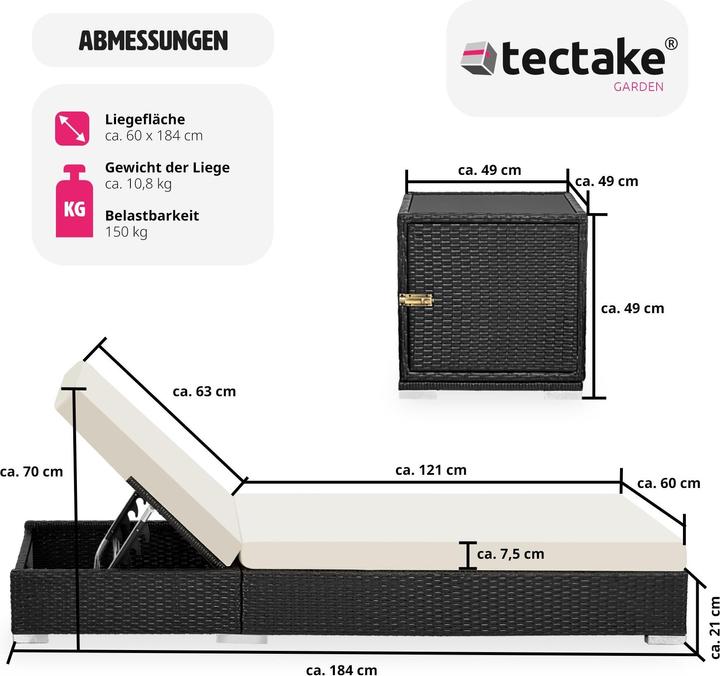 Actual product image tectake 2 sunbeds (184 cm)