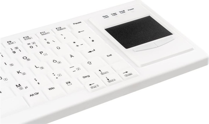 Image du produit Gett Cleantype Xtra Touch Protect Clavier en silicone avec touchpad IP68 désinfectable USB couleur blanc (DE, Filaire)