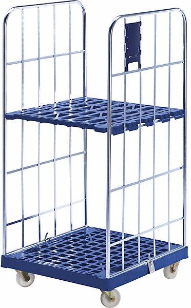 Immagine prodotto ESB Rollcontainer MODULAR, pianale in plastica con ruote, griglia su 3 lati, piano (500 kg)