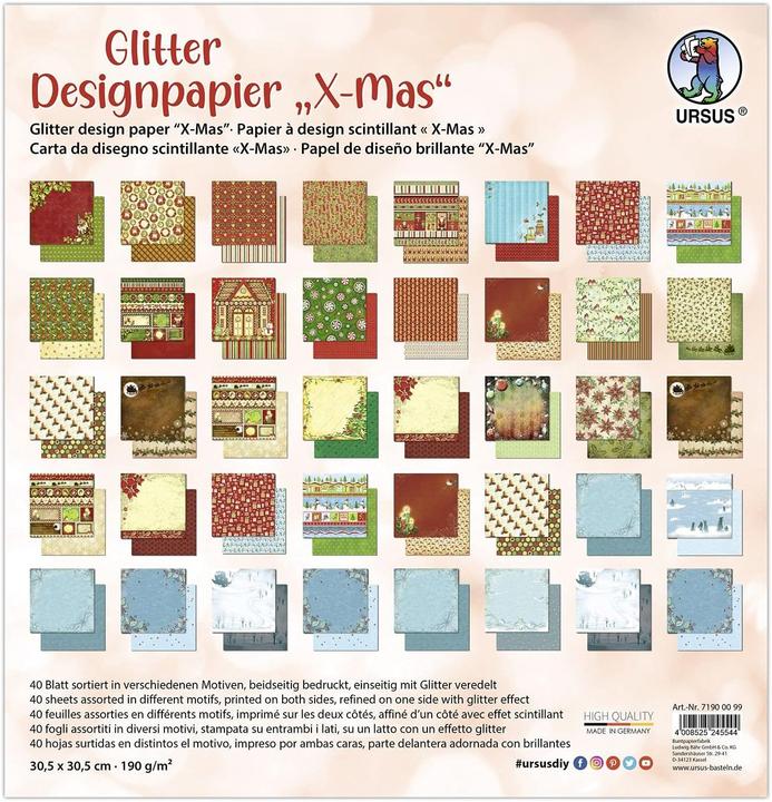 Produktbild Ursus Designpapier X-Mas Glitter,,, Mehrfarbig (190 g/m², 40 x)