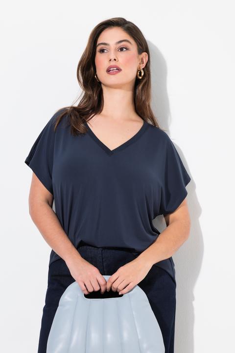 Image du produit Ulla Popken T-shirt oversize, col en V avec liseré pailleté, manches courtes (56)