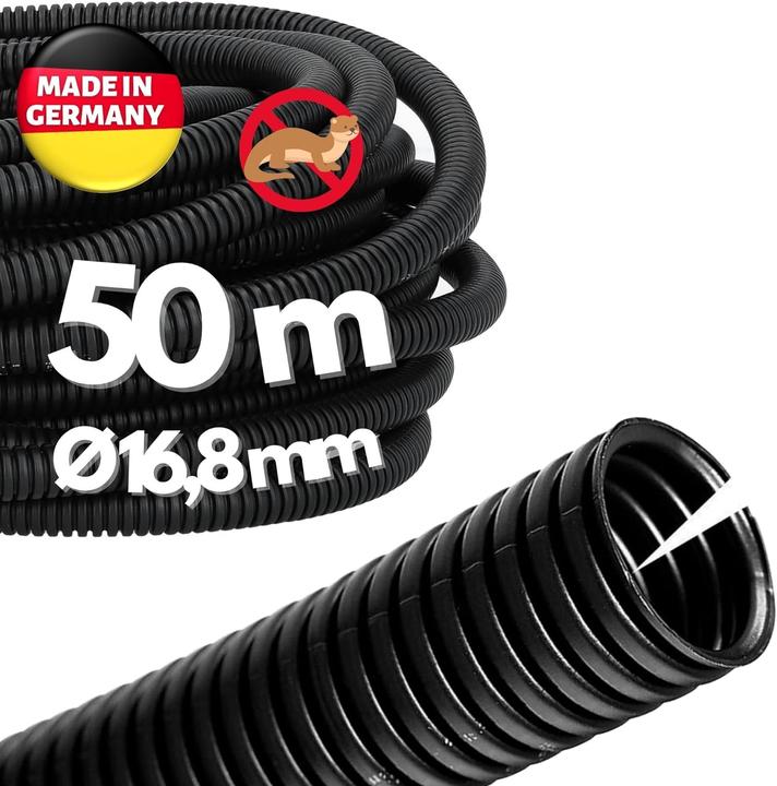 Produktbild Kalitec 50 Meter Wellrohr geschlitzt NW 17 I Wellschlauch offen I Marderschutzrohr I Leerrohr I Kabe (5000 cm)