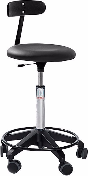 Produktbild Global Stole Arbeitshocker, H-verstellb., mit Rollen und Rückenlehne, schwarz, H 460 - 590 mm