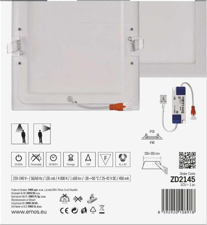 Produktbild Emos LED-Einbauleuchte NEXXO, quadratisch, weiss, 18W, neutralweiss (1600 lm)