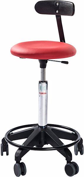 Actual product image Global Stole Industrial stool, height adjustable, with castors and back rest, red, height 460 (49 - 62 cm)