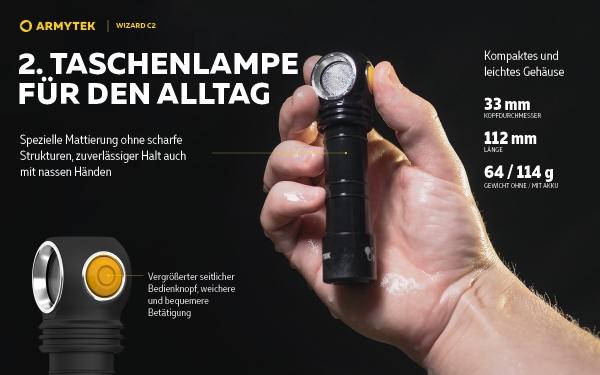 Produktbild ArmyTek Wizard C2 Magnet Multifunktionslampe USB warm (11.20 cm, 1000 lm)