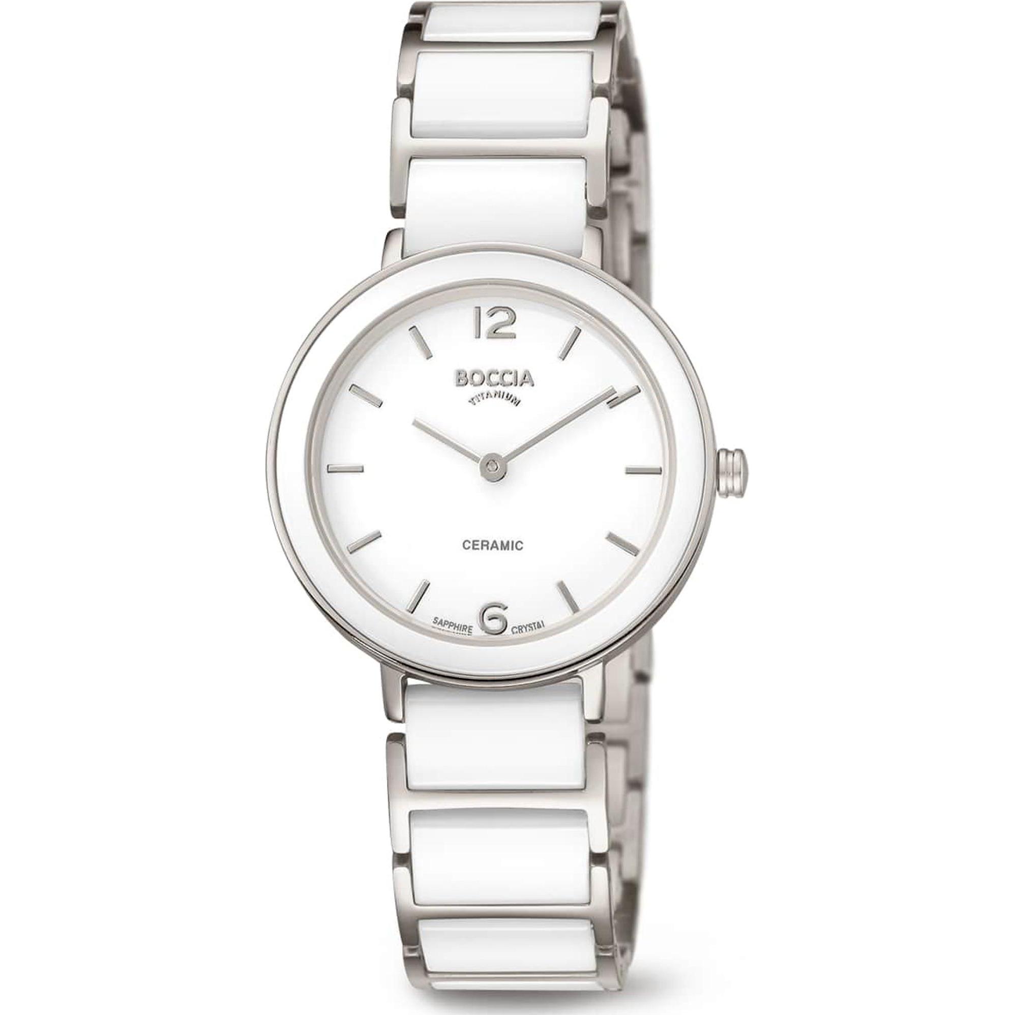 Boccia, Orologio da polso, 3311-01 Orologio da donna in ceramica e titanio 32mm 5ATM, Bianco, (Orologio da polso analogico, 32 mm)