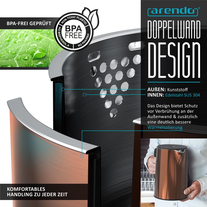 Image du produit Arendo Set de petit-déjeuner, bouilloire en acier inoxydable 1,5 l avec sélection de température et (1.50 l)