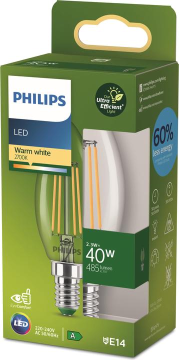 Produktbild Philips Classic Ultra-Efficient Kerze (E14, 2.30 W, 485 lm, 1 x, A)