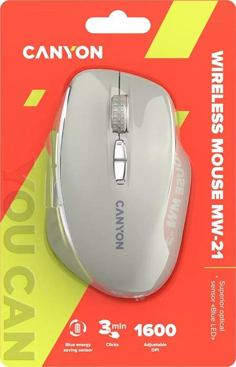 Actual product image Canyon MW-21, Wireless optical mouse, USB rec., Blue LED sensor, 800/1,200/1,600 dpi, 3 buttons, at (Wireless)