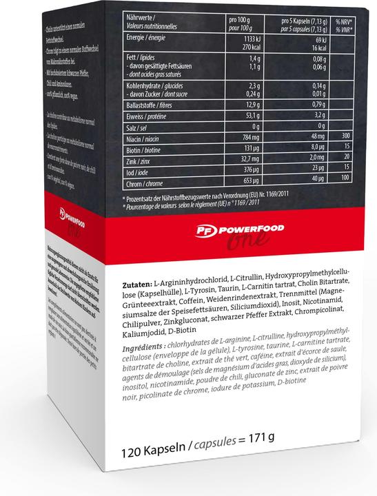 Nährwerte und Zutaten PowerFood One Shred (120 Stück, Kapseln, 1090 g)