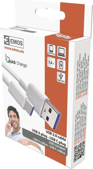Immagine prodotto Emos Cavo USB 2.0 spina A - spina C 1,5 m, bianco (1.50 m, USB 2.0, 22.50 W)