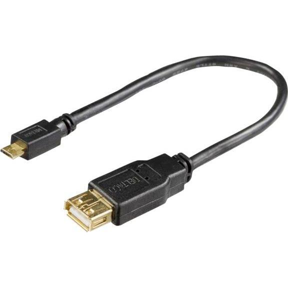 Deltaco Adattatore USB tipo A ho - tipo Micro-B ha, 0,2m, OTG, svart (0.20 m, USB 3.2 Gen 1), Cavo USB