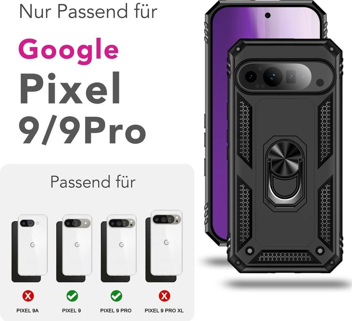 Produktbild Nalia RingDefend - Schwarze Panzerhülle mit 360-Grad Finger-Halter & Ständer - Military Style Cover (Google Pixel 9 Pro Fold)