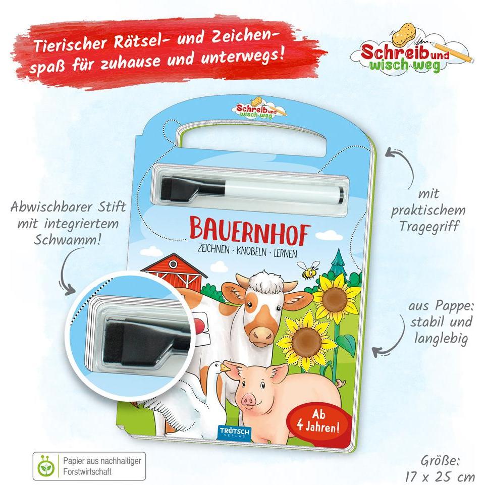 Thumbnail - Schreib und wisch weg Bauernhof, Kinderbücher von Trötsch Verlag