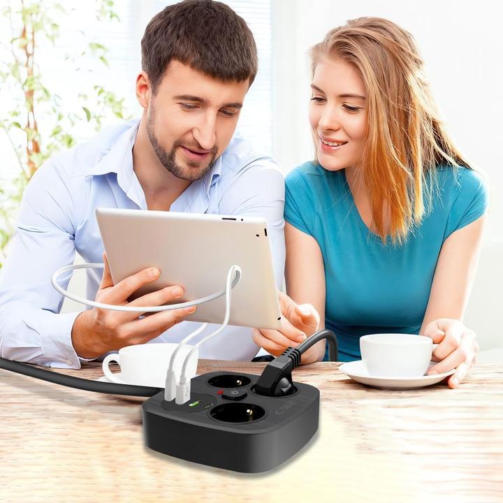 Actual product image Tech-Protect PCS3X4 Steckdosenleiste, 3 Steckdosen, 2xUSB-A, 2xUSB-C 200 cm - schwarz (3x, USB-A, USB-C, 2 m)