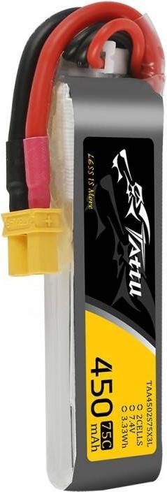 Produktbild Tattu Akumulator 450mAh 7.4V 75C 2S1P Long XT30 (7.40 V, 450 mAh)