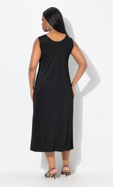 Produktbild Ulla Popken Midi-Slinkykleid, A-Linie, V-Ausschnitt, Piqué, ärmellos (54)