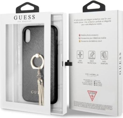 Actual product image Guess iPhone XR GUHCI61RSSABK black hard case Saffiano with ring stand (Apple iPhone XR)