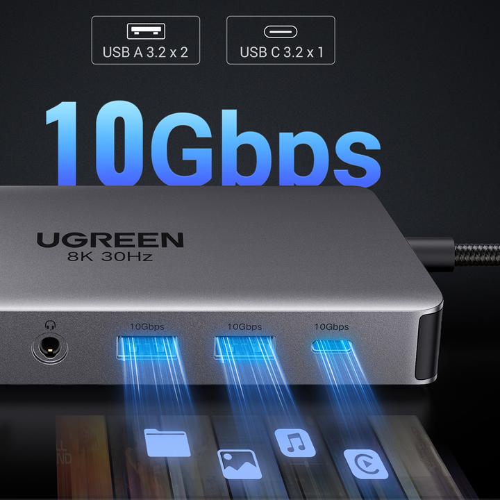 Produktbild Ugreen HUB CM681 15978 13in1 USB-C - 2x USB-A 3.2 / 2x USB-A 3.0 / USB-C 3.2 / 2x HDMI / DisplayPort (USB-C, 4 Ports)