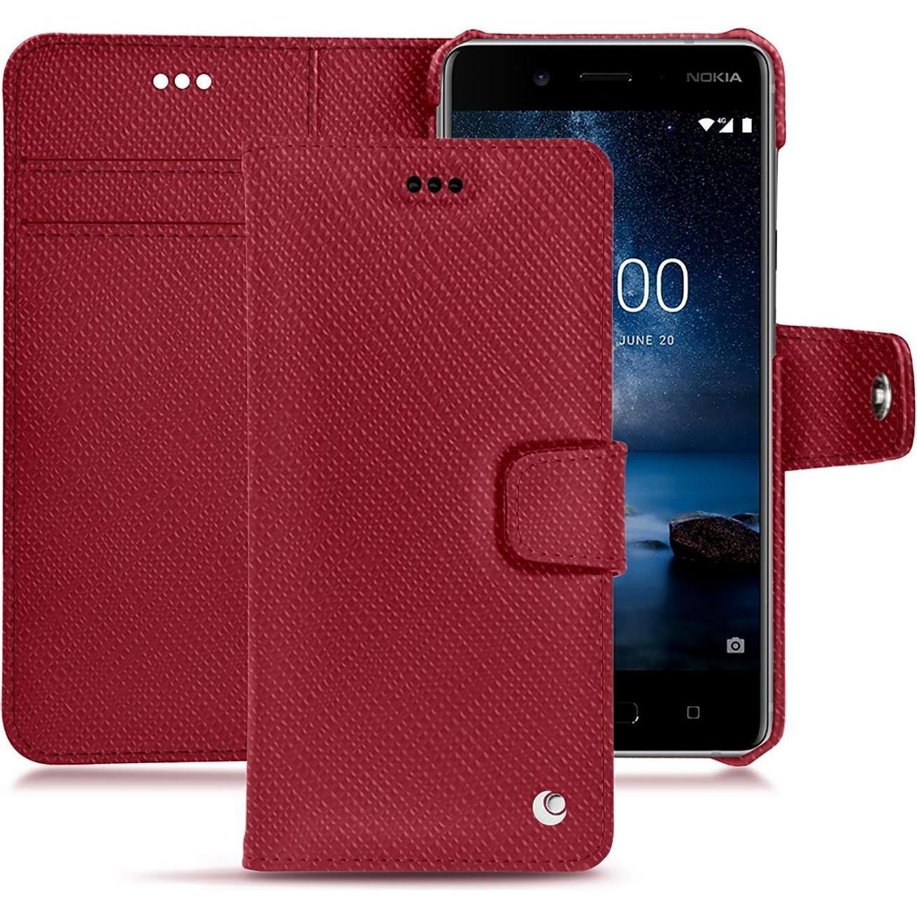 Noreve Lederschutzhülle Wallet (Nokia 8), Smartphone Hülle, Rot