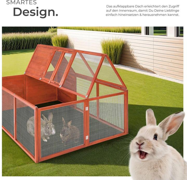 Actual product image tectake Rabbit hutch Murphy, foldable, with roof opening, 150x103x53cm
