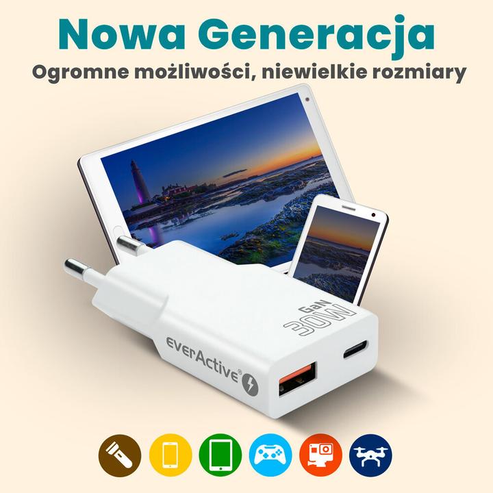 Actual product image Everactive 30-W-Wandladegerät 1 x USB 1 x USB-C (30 W, 2 ports)