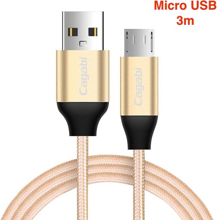 Image du produit Cagabi Cordon de charge Micro-USB, 3m, rond, couleur or (3 m)