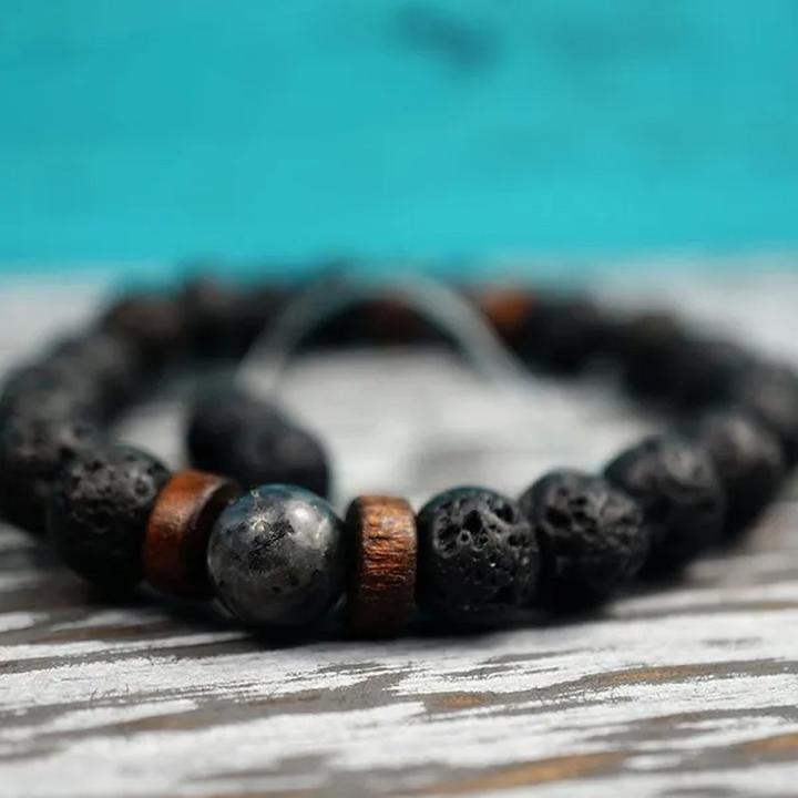 Immagine prodotto Cbx Bracciale elastico con perline Lava Rock (0.80 cm, Pietra lavica e larvikite (pietra di luna nera))