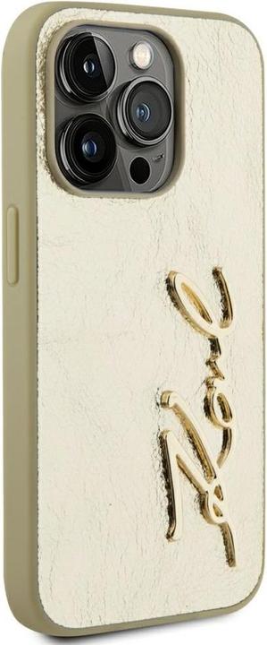 Produktbild Karl Lagerfeld Wrinkled PU Signature Logo Case for iPhone 15 Pro Gold (Apple iPhone 15 Pro)
