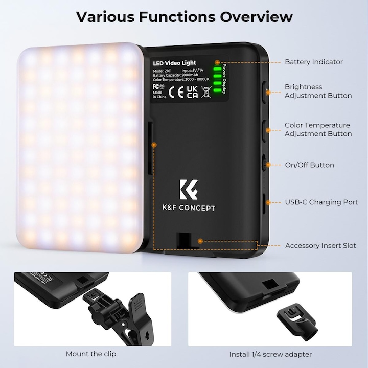 Produktbild K&F Concept LED lamp, 3000K-10000K, warm, cool and double-color light (Weitere Dauerlichter)