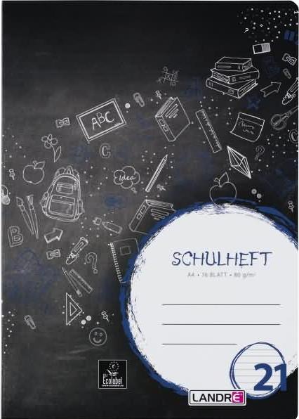 Produktbild Landré A4 2fach rückendrahtgeheftetes Schulheft (A4, Liniert, Harter Einband)