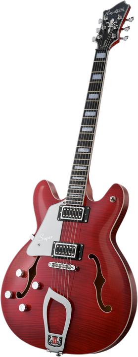 Image du produit Hagstrom Guitare électrique, Super Viking, Wild Cherry Transparent Flame, Gauche (Guitare semi-acoustique)