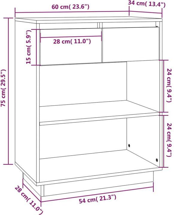 Image du produit vidaXL Beistellschrank (60 x 34 x 75 cm)