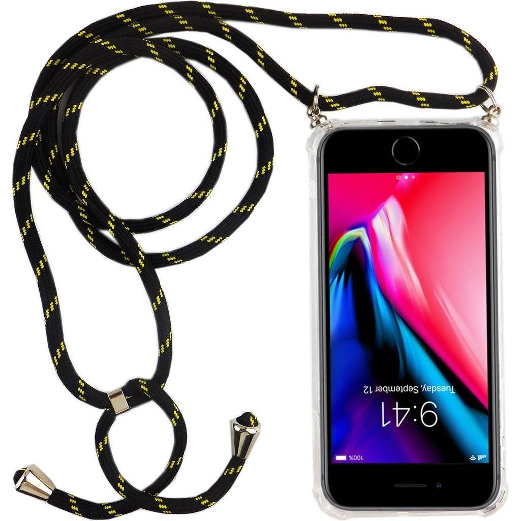König Design Apple iPhone 7 Handykette Hülle mit Band Case zum umhängen mit Kordel Schwarz, Handykette, Transparent