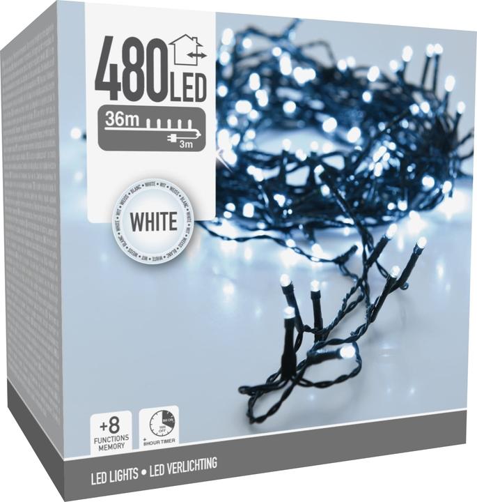 Productafbeelding Nenurodyta LED feeënverlichting koud wit, 480 LED's, groene kabel, binnen/buiten, 39m