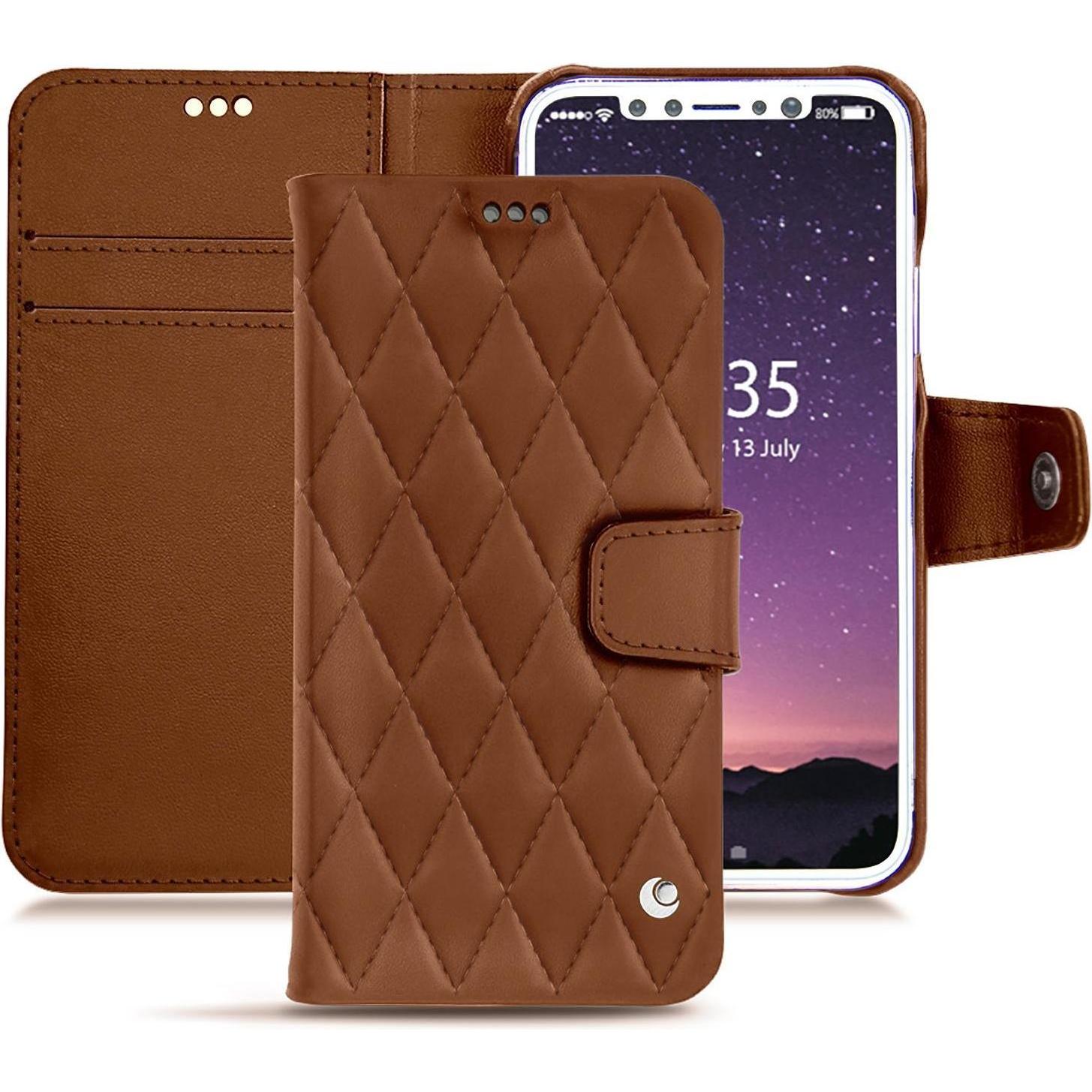 Noreve Lederschutzhülle Wallet (Apple iPhone XS), Smartphone Hülle, Braun