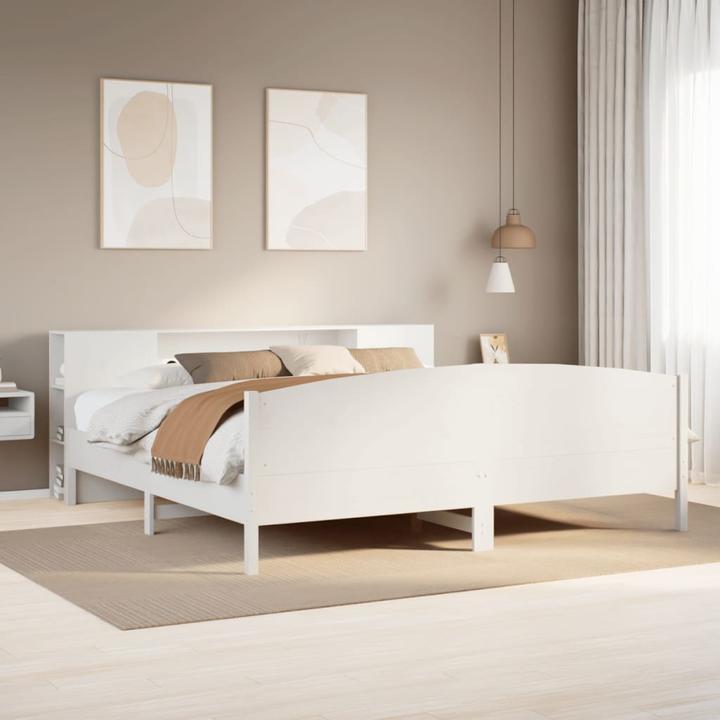 Produktbild vidaXL Massivholzbett Holzbett Bett mit Regal ohne Matratze Weiss 180x200cm (180 x 200 cm)