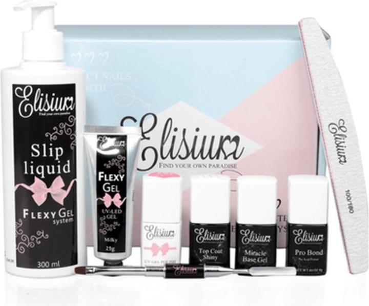 Produktbild Elisium SET Zestaw Maxi FlexyGel Pro Bond + Miracle Base Gel + Top Coat Shiny + FlexyGel Milk & (Maniküre Set)