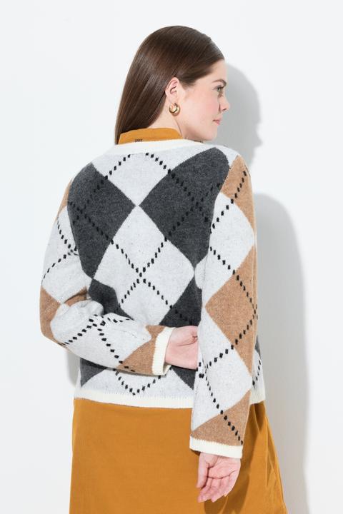 Immagine prodotto Ulla Popken Cardigan con rombi, scollo a girocollo e maniche lunghe (50, 52)